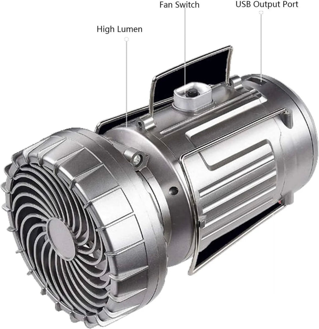 Ηλιακό Επαναφορτιζόμενο 6 Σε 1 Φορητό Φανάρι Κάμπινγκ LED Εξωτερικού Χώρου Με Ανεμιστήρα