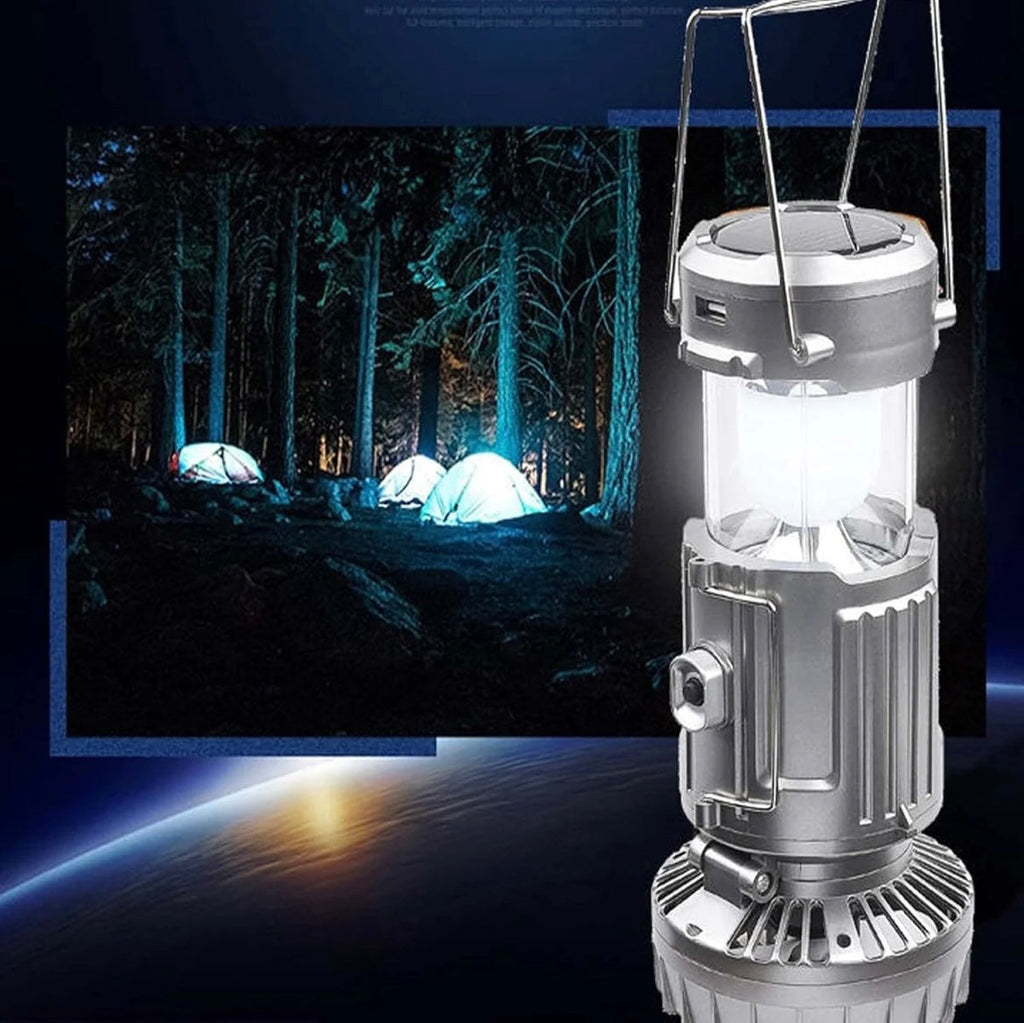 Ηλιακό Επαναφορτιζόμενο 6 Σε 1 Φορητό Φανάρι Κάμπινγκ LED Εξωτερικού Χώρου Με Ανεμιστήρα