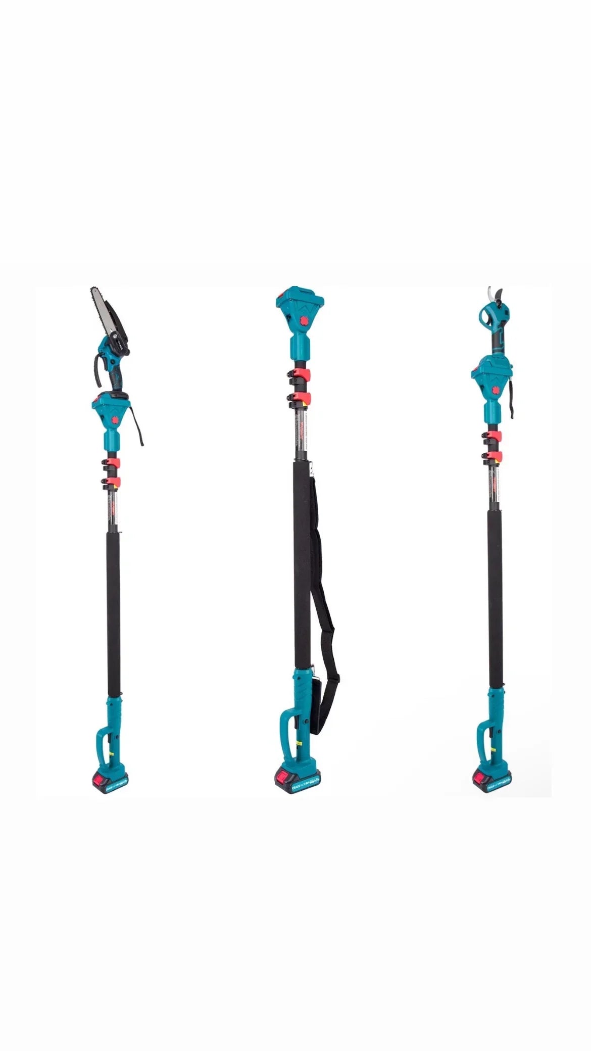 Σετ 3 σε 1 Αλυσοπρίονο με λίπανση– Ψαλίδι επαναφορτιζόμενο με τηλεσκοπικό κοντάρι 2,6m & 3 μπαταρίες 48V