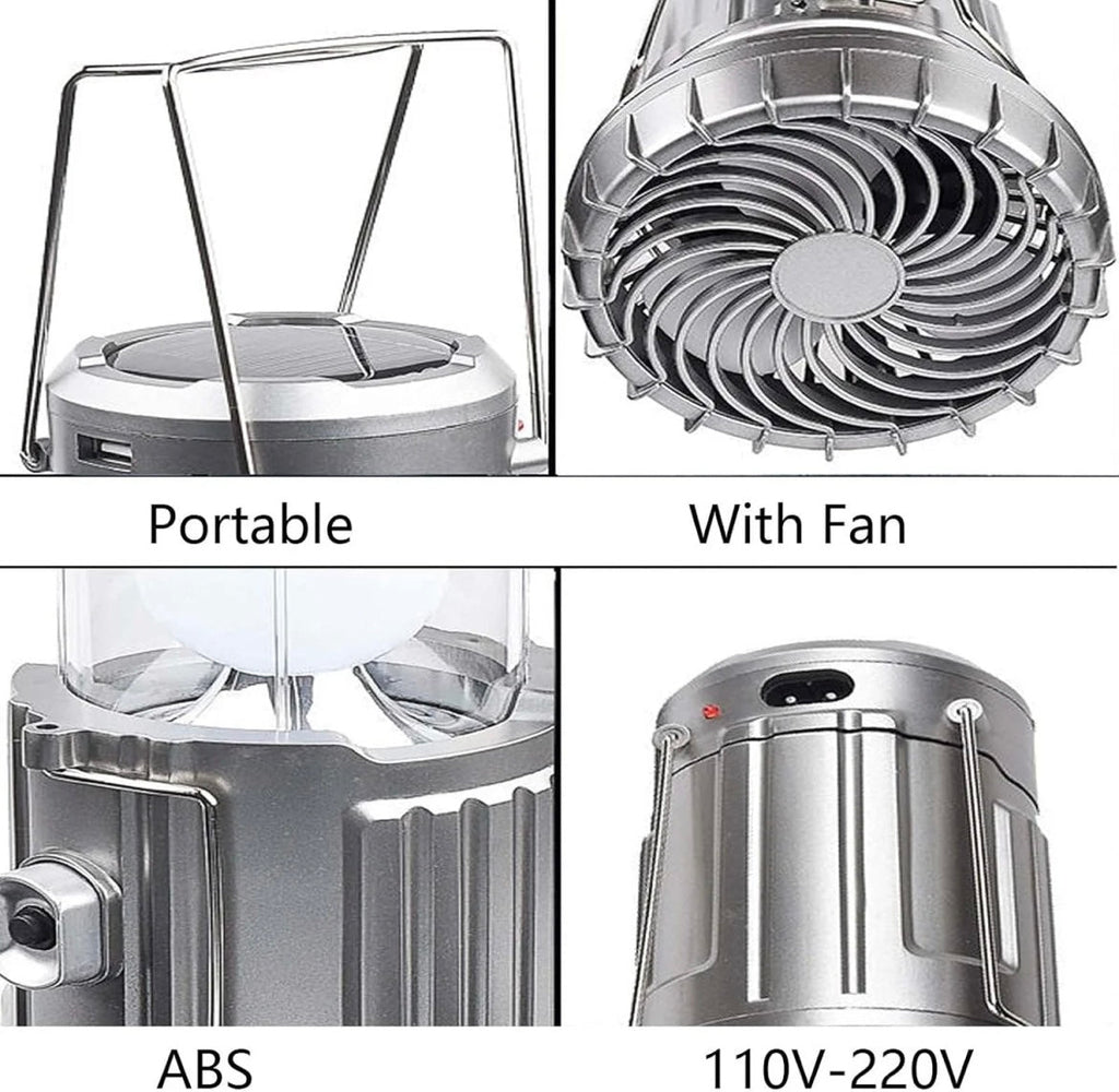 Ηλιακό Επαναφορτιζόμενο 6 Σε 1 Φορητό Φανάρι Κάμπινγκ LED Εξωτερικού Χώρου Με Ανεμιστήρα