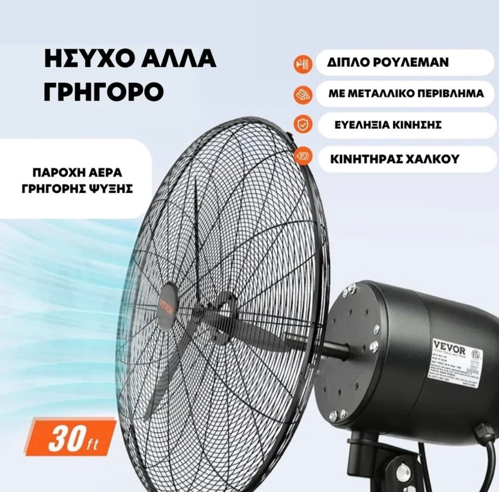 Ανεμιστήρας Τοίχου 30" Κινητήρας 900mm Υψηλής Ισχύος 380W KraftWaagen Germany